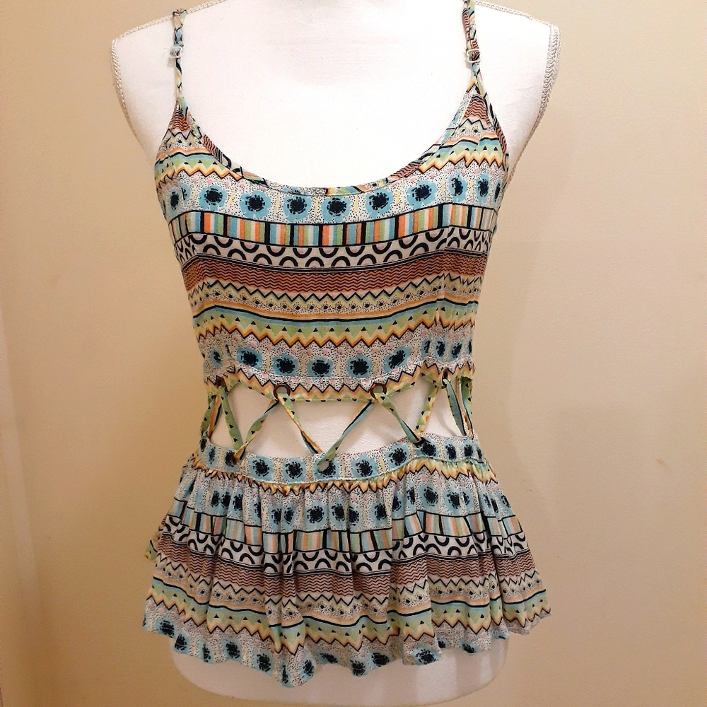 LF cut out lace up tank Top